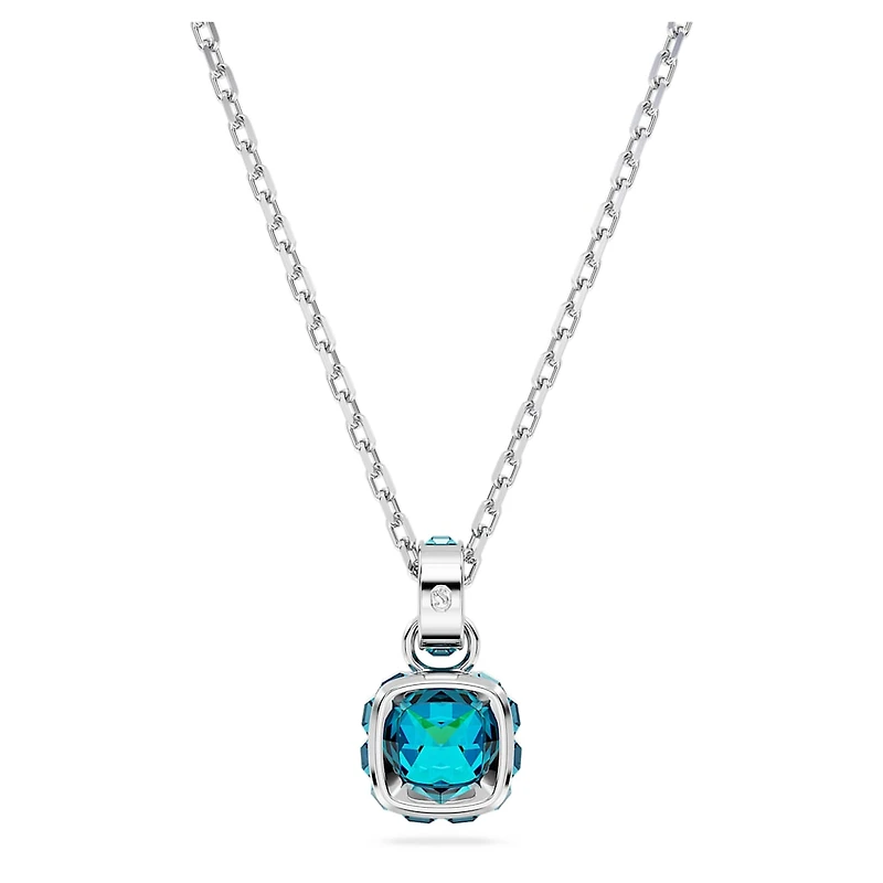 Birthstone pendant, Square cut, December, Blue, Rhodium plated by SWAROVSKI