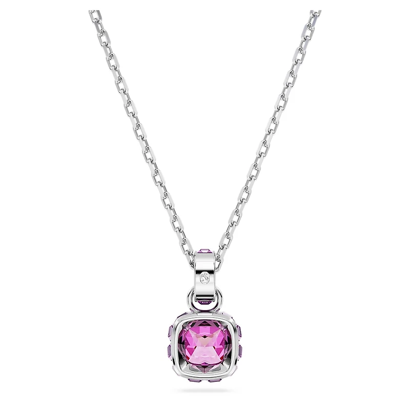 Birthstone pendant, Square cut, February, Purple, Rhodium plated by SWAROVSKI