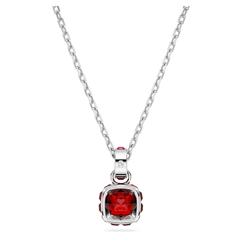 Birthstone pendant, Square cut, January, Red, Rhodium plated by SWAROVSKI