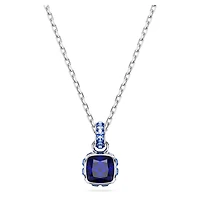 Birthstone pendant, Square cut, September, Blue, Rhodium plated by SWAROVSKI
