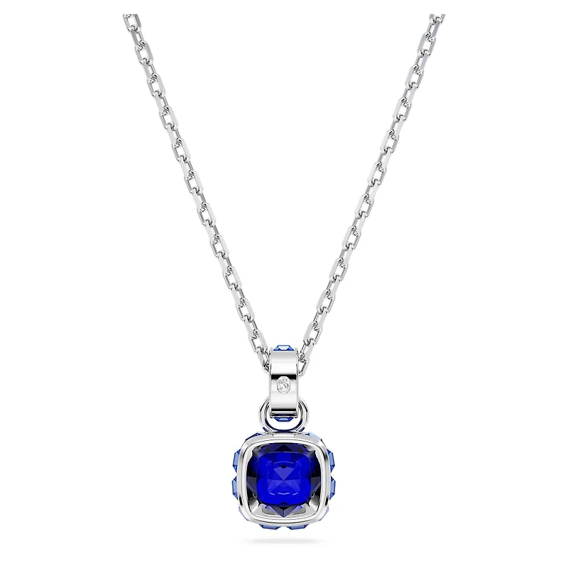 Birthstone pendant, Square cut, September, Blue, Rhodium plated by SWAROVSKI