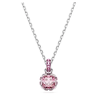 Birthstone pendant, Square cut, October, Pink, Rhodium plated by SWAROVSKI