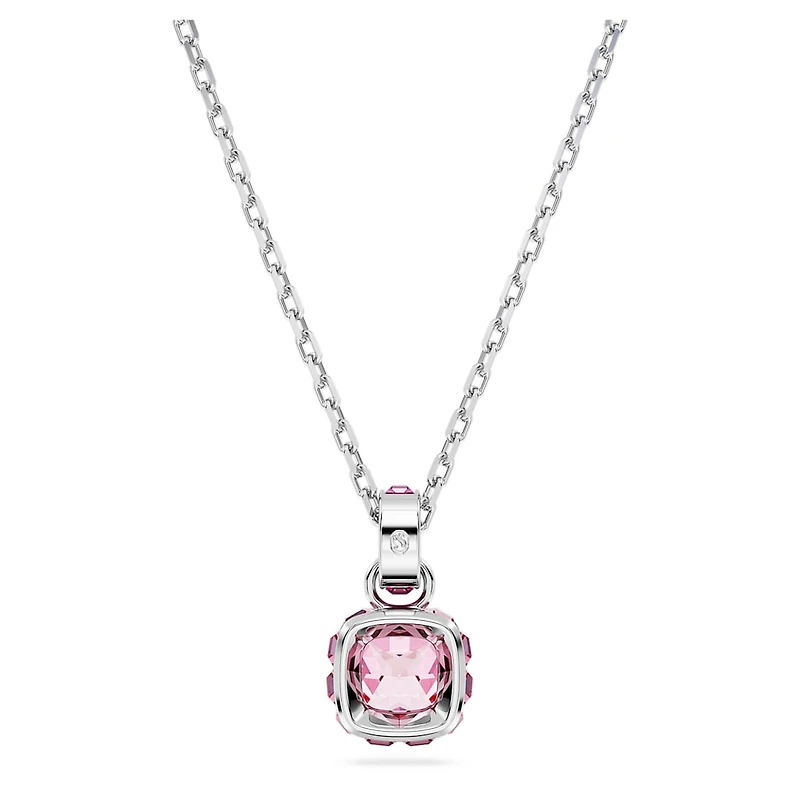 Birthstone pendant, Square cut, October, Pink, Rhodium plated by SWAROVSKI