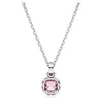 Birthstone pendant, Square cut, October, Pink, Rhodium plated by SWAROVSKI