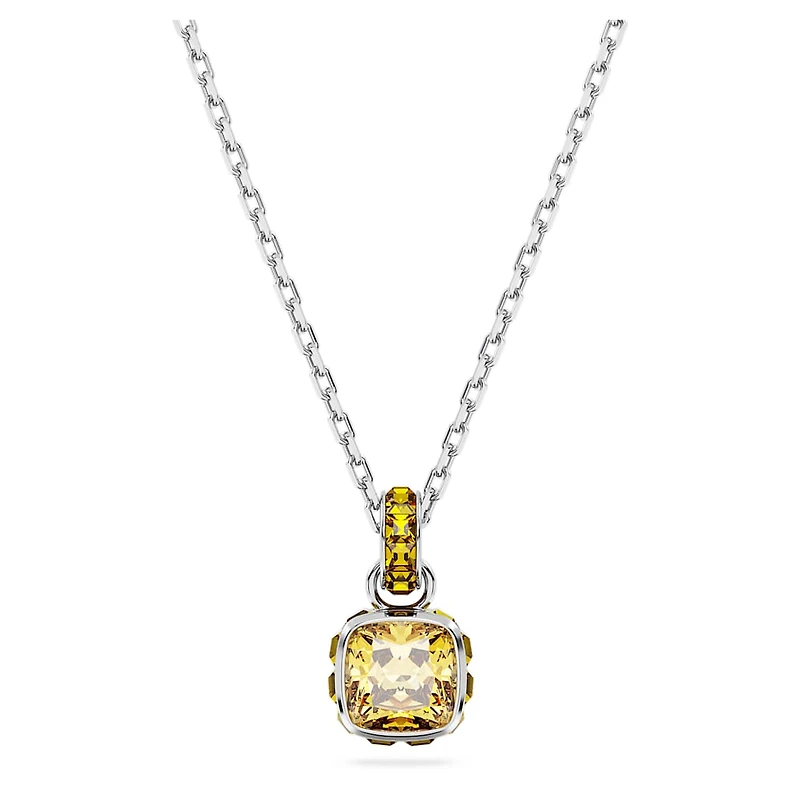 Birthstone pendant, Square cut, November, Yellow, Rhodium plated by SWAROVSKI