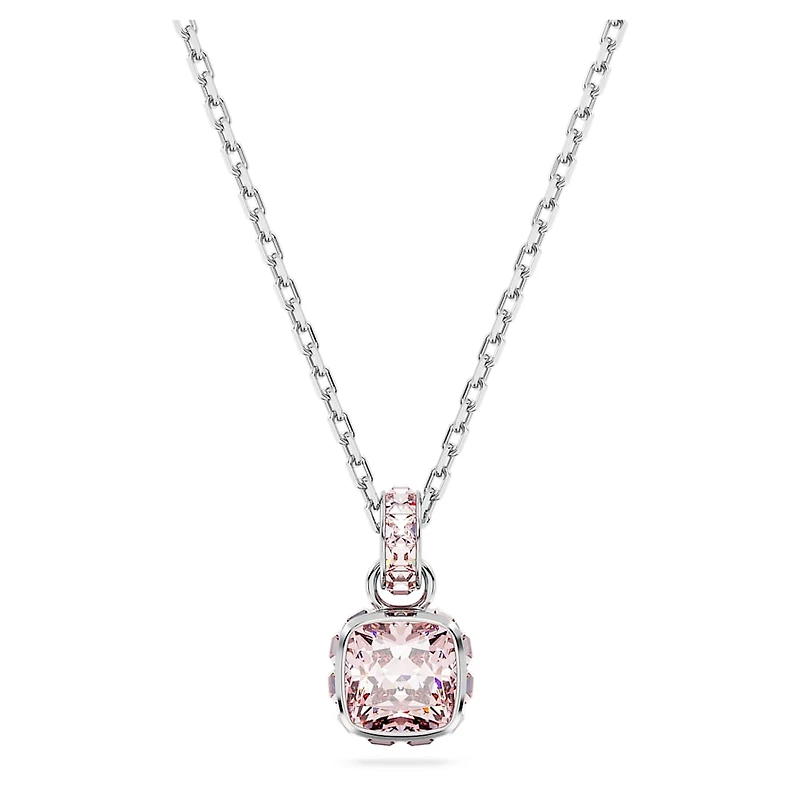 Birthstone pendant, Square cut, June, Pink, Rhodium plated by SWAROVSKI
