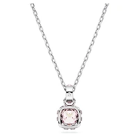 Birthstone pendant, Square cut, June, Pink, Rhodium plated by SWAROVSKI