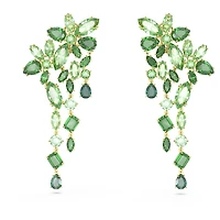 Gema drop earrings, Mixed cuts, Green, Gold-tone plated by SWAROVSKI