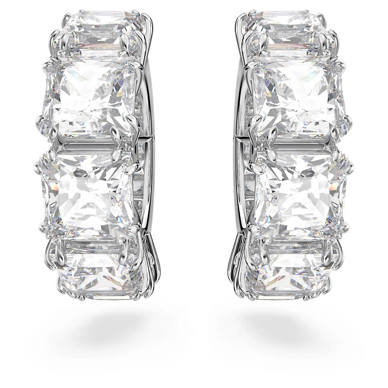 Matrix clip earrings, Square cut, White, Rhodium plated by SWAROVSKI