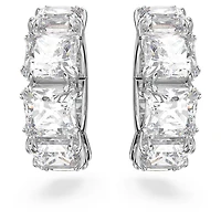 Matrix clip earrings, Square cut, White, Rhodium plated by SWAROVSKI