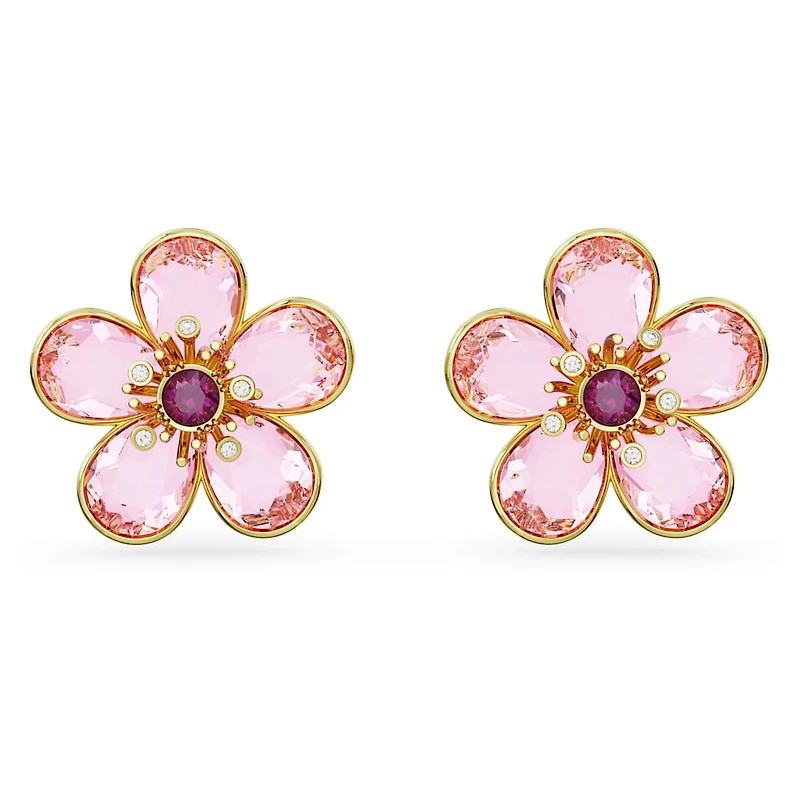 Florere stud earrings, Flower, Pink, Gold-tone plated by SWAROVSKI