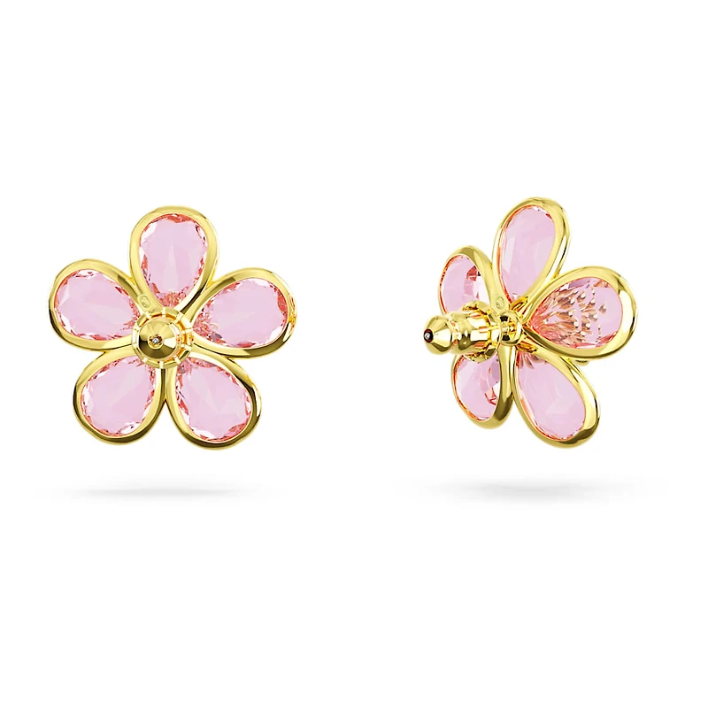 Florere stud earrings, Flower, Pink, Gold-tone plated by SWAROVSKI
