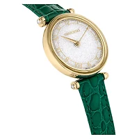 Crystalline wonder watch, Swiss Made, Leather strap, Green, Gold-tone finish by SWAROVSKI