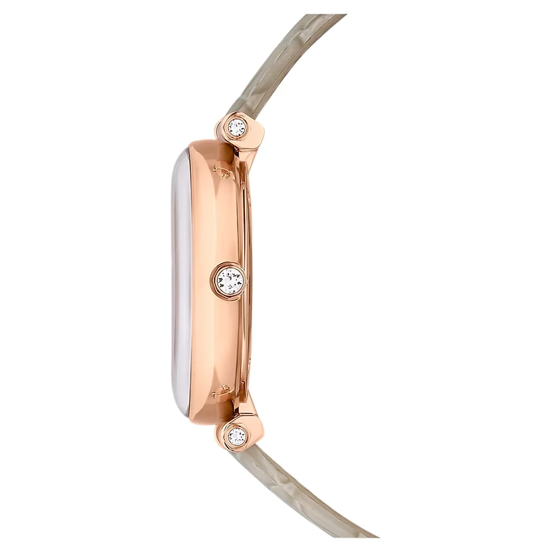 Crystalline wonder watch, Swiss Made, Leather strap, Beige, Rose gold-tone finish by SWAROVSKI