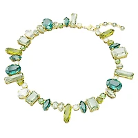 Gema necklace, Mixed cuts, Green, Gold-tone plated by SWAROVSKI