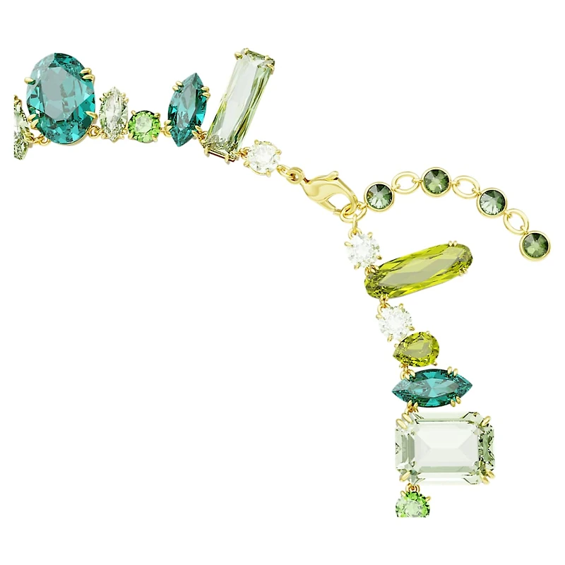 Gema necklace, Mixed cuts, Green, Gold-tone plated by SWAROVSKI