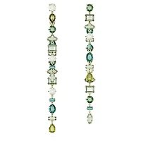 Gema drop earrings, Asymmetrical design, Mixed cuts, Extra long, Green, Gold-tone plated by SWAROVSKI