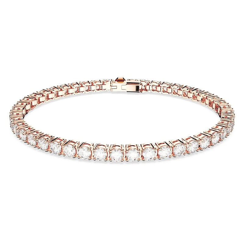 Matrix Tennis bracelet, Round cut, White, Rose gold-tone plated by SWAROVSKI