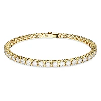 Matrix Tennis bracelet, Round cut, White, Gold-tone plated by SWAROVSKI