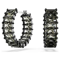 Matrix hoop earrings, Baguette cut, Gray, Ruthenium plated by SWAROVSKI