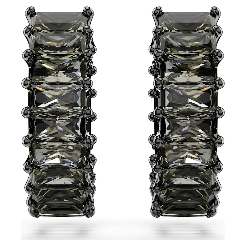 Matrix hoop earrings, Baguette cut, Grey, Ruthenium plated by SWAROVSKI