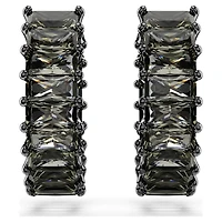 Matrix hoop earrings, Baguette cut, Grey, Ruthenium plated by SWAROVSKI