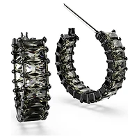Matrix hoop earrings, Baguette cut, Gray, Ruthenium plated by SWAROVSKI