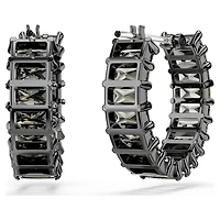 Matrix hoop earrings, Baguette cut, Grey, Ruthenium plated by SWAROVSKI