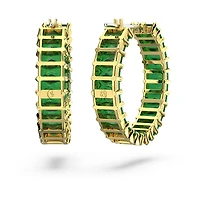 Matrix hoop earrings, Baguette cut, Green, Gold-tone plated by SWAROVSKI