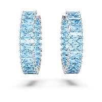 Matrix hoop earrings, Baguette cut, Blue, Rhodium plated by SWAROVSKI