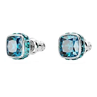 Birthstone stud earrings, Square cut, December, Blue, Rhodium plated by SWAROVSKI