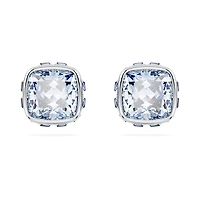 Birthstone stud earrings, Square cut, March, Blue, Rhodium plated by SWAROVSKI
