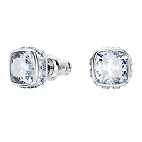 Birthstone stud earrings, Square cut, March, Blue, Rhodium plated by SWAROVSKI
