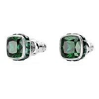 Birthstone stud earrings, Square cut, May, Green, Rhodium plated by SWAROVSKI