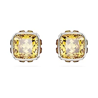 Birthstone stud earrings, Square cut, November, Yellow, Rhodium plated by SWAROVSKI