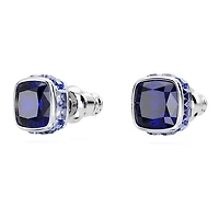 Birthstone stud earrings, Square cut, September, Blue, Rhodium plated by SWAROVSKI