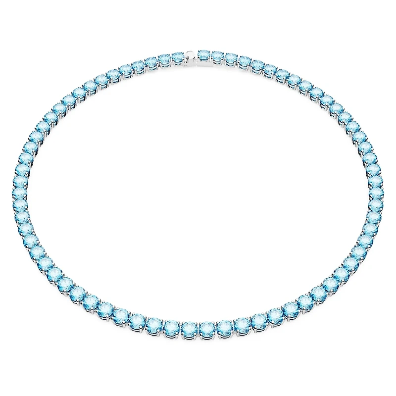 Matrix Tennis necklace, Round cut, Medium, Blue, Rhodium plated by SWAROVSKI