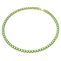 Matrix Tennis necklace, Round cut, Medium, Green, Gold-tone plated by SWAROVSKI
