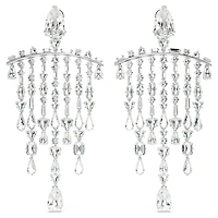 Mesmera clip earrings, Mixed cuts, Chandelier, White, Rhodium plated by SWAROVSKI