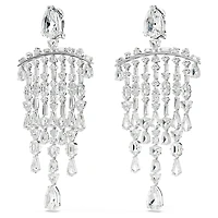 Mesmera clip earrings, Mixed cuts, Chandelier, White, Rhodium plated by SWAROVSKI