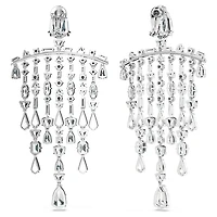 Mesmera clip earrings, Mixed cuts, Chandelier, White, Rhodium plated by SWAROVSKI