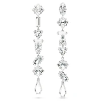 Mesmera drop earrings, Asymmetrical design, Mixed cuts, Long, White, Rhodium plated by SWAROVSKI