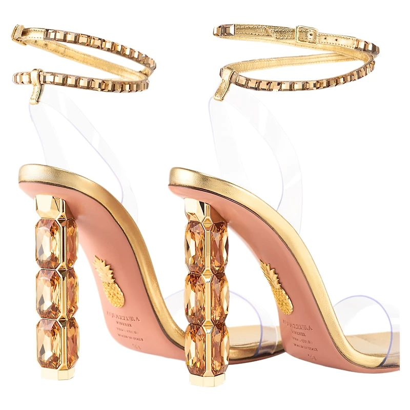 AQUAZZURA Aura sandal, Soft gold tone by SWAROVSKI