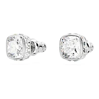 Birthstone stud earrings, Square cut, April, White, Rhodium plated by SWAROVSKI