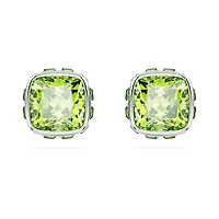 Birthstone stud earrings, Square cut, August, Green, Rhodium plated by SWAROVSKI