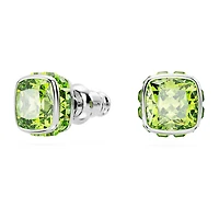 Birthstone stud earrings, Square cut, August, Green, Rhodium plated by SWAROVSKI