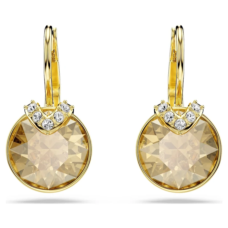 Bella V drop earrings, Round cut, Gold tone, Gold-tone plated by SWAROVSKI