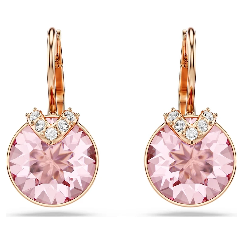 Bella V drop earrings, Round cut, Pink, Rose gold-tone plated by SWAROVSKI