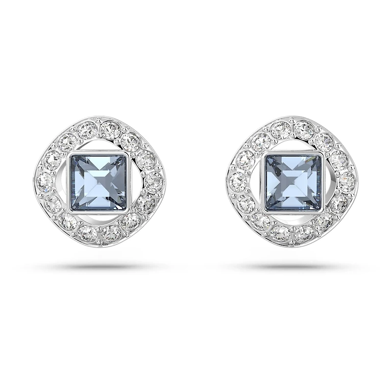 Una Angelic stud earrings, Square cut, Blue, Rhodium plated by SWAROVSKI