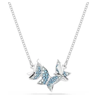 Idyllia Lilia necklace, Butterfly, Blue, Rhodium plated by SWAROVSKI